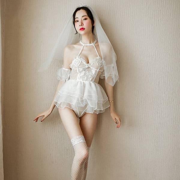 Porn Erotic Lingerie For Women Cosplay White Bride Wedding Dress Unif