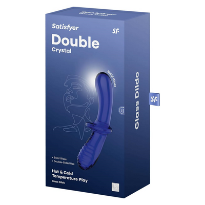 Satisfyer Double Crystal | Glass Dildo | Hot & Cold Temperature Play | Double-Ended| 2 Textured Shafts | Vaginal, Clitoral and Anal Stimulation | Unisex (Light Blue)