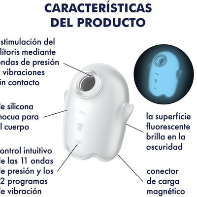 Satisfyer Glowing Ghost | Air Pulse Technology | 11 Pressure Wave & 12 Vibration Settings | Glow in The Dark | Waterproof (IPX7) | Rechargeable Battery | Skin-Friendly Silicone (White)