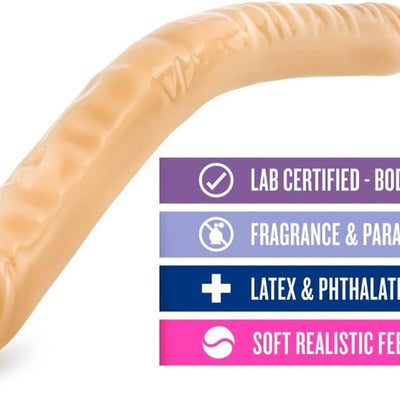 Blush B Yours 18" Long Dildo, Realistic Flexible Dual-Ended Double Penetration Cock - Soft Bendable PVC - Double Your Pleasure Lesbian Strapless Play - Adult Sex Toy for Women, Men, Couples - (Beige)