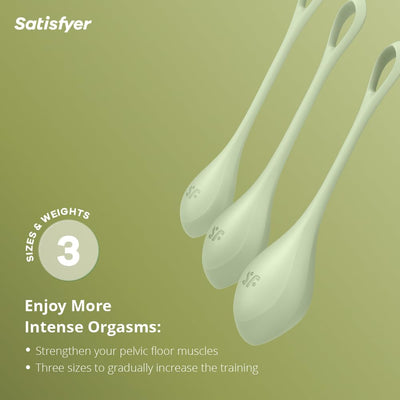 Satisfyer Yoni Power 2 Kegel Balls - Kegel Exercise Weights, Ben Wa Balls, Pelvic Floor Training, Tightening, Ideal for Beginners, 3-Piece Set (Light Green)