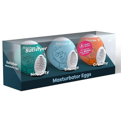 Satisfyer Masturbator Egg 3-Pack | Naughty | Savage | Crunchy | 3 Sensual Structures | Masturbator | Penis Stimulation | Extremely Stretchable | One- Time-Use
