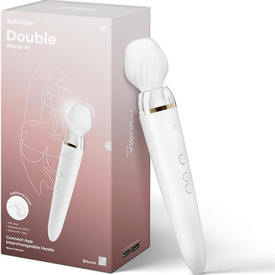 Satisfyer Double Wand-er | Vibrator | XXL Size | Personal Massager | Full Body | Connect App | G-Spot | Clitoris Stimulation | 2 Interchangeable Heads | Waterproof (IPX7) | Rechargeable Battery | Skin