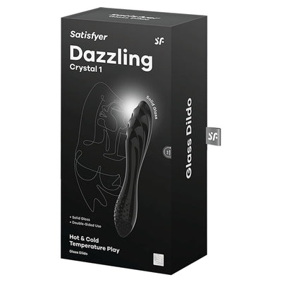 Satisfyer Dazzling Crystal 1 | 22 cm | G-Spot Dildo | Borosilicate Glass Dildo | Nubbed Structure for More Stimulation | Wide Shaft with Wavy Structure | Hot & Cold Temperature Play (Black)