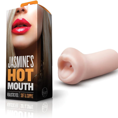 Blush X5 Men Jasmine's Hot Mouth 5.25" Masturbator - Realistic Deep Throat Pocket Stroker - Silicone Soft Oral Blowjob Sleeve, Textured Ribbed, Open-Ended, Body-Safe Adult Sex Toys for Men - (Beige)