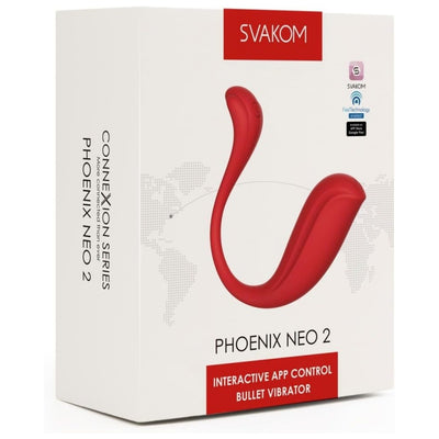 SVAKOM Phoenix Neo 2 Interactive Rechargeable Silicone Couple's Vibrator with Remote Control - Red - Get More Connected Than Ever!