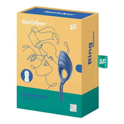 Satisfyer Swordsman Vibrating Cock Ring - Size Adjustable Penis Ring with Clitoral Stimulator for Longer, Stronger Erections, Erection Enhancing, Vibration - Waterproof, Rechargeable (Blue)