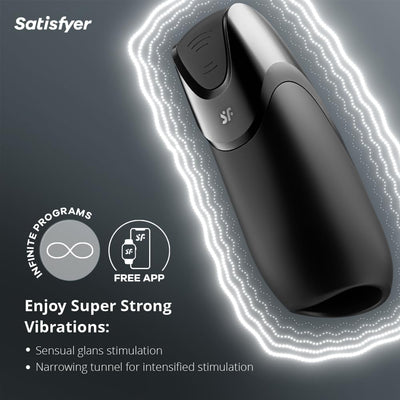 Satisfyer Men Vibration + | Vibrating Masturbator | Connect App | 14 Programs | Waterproof (IPX7) | Rechargeable Battery | Skin-Friendly Silicone