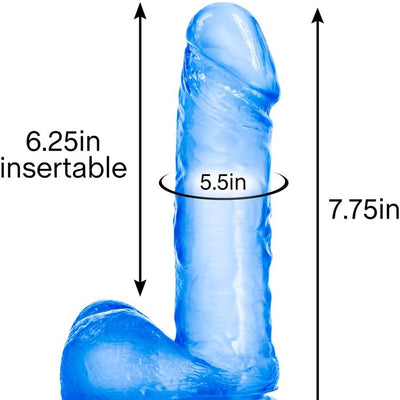 Blush Novelties 8 Inch Long Realistic Dildo - Soft 1.75" Thick Shaft - Strap On Compatible Suction Cup Base for Hands Free Play - Body Safe Sex Toy for Couples - Clear Blue