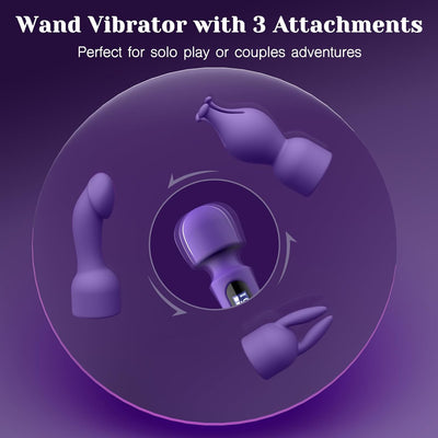 Tracy's Dog Adult Toys Wand Vibrator Kits, Adult Sex Toys with 3 Attachments for Clitoral, G Spot, Glans, Cordless Clit Stimulator Couple Vibrator with LCD Display, 10 Patterns 4 Speeds