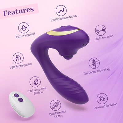 Tracy’s Dog Adult Toys, Clitoral & G Spot Vibrator with Remote, 10 Tapping Pulse & 10 Vibration Modes, Body-Safe Silicone, Waterproof & Rechargeable, Rabbit Vibrating Sex Toy for Women Couples Purple