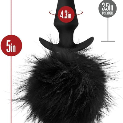Blush Novelties Temptasia Pom Pom Plug - Puria Silicone Bunny Tail Butt Plug - Tapered for Comfort - Wearable AnchorTech Design - Faux Fur Anal Plug Sex Toy for Women - Black