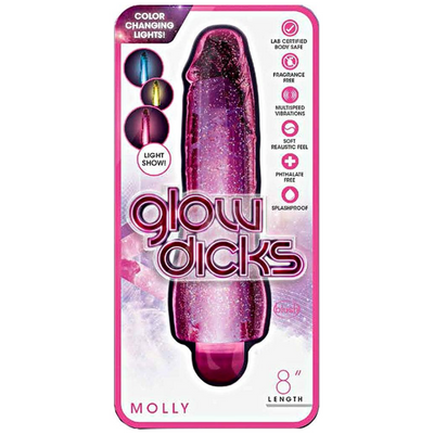 Blush Novelties Molly 8 Inch Realistic Soft Multi Speed Glitter Vibrator with Muliple Colored Lights - Fragrance Free Easy to Clean AAA Battery Powered Adult Toy - Sex Toy for Couples - Pink