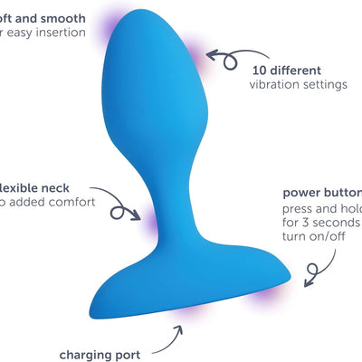plusOne Vibrating Plug, 10 Vibration Settings, Made of Body-Safe Silicone for Comfort, Fully Waterproof, and Rechargeable