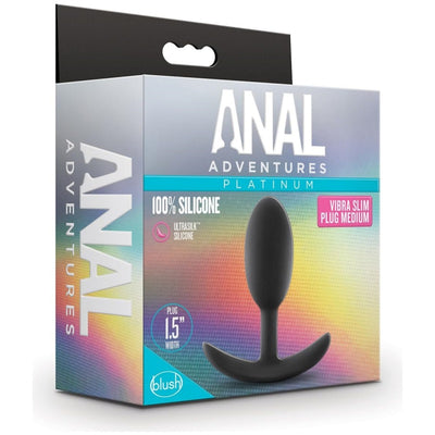 Blush Anal Adventures 4" Platinum Vibra Slim Anal Plug - Liquid Silicone Butt Plug for Tease, Edging & Denial Play - Whisper-Quiet Vibration - Body-Safe Adult Sex Toy for Women, Men & Couples -(Black)