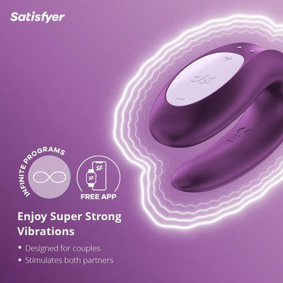 Satisfyer Double Joy Connect App | Partner Vibrator | 2 Strong Power Motors | Waterproof (IPX7) | Rechargeable Battery | Skin-Friendly Silicone (Violet)