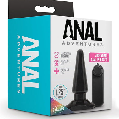 Blush Anal Adventures Basic Pleaser 4" Vibrating Anal Plug for Beginners & Couples, Multi-Speed Vibrations, Easy Retrieval Smooth Tapered Butt Plug, Body-Safe Adult Anal Sex Toy for Women & Men- Black