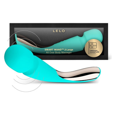 LELO Smart Wand 2 Large All-Over Body Handheld Waterproof Vibrator and Wand Massager, Vibrating Massager for Her and Wand Massagers for Neck and Back with 10 Vibration Patterns, Aqua