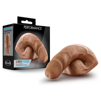 Blush Performance 5" Packer, 1.25" Thick Soft Prosthetic Flaccid Shaft & Balls, Gender Affirmation Realistic Bulge FTM Trans Men - Comfortable All-Day Wear Packer Underwear Gear Adult Sex Toy -(Mocha)
