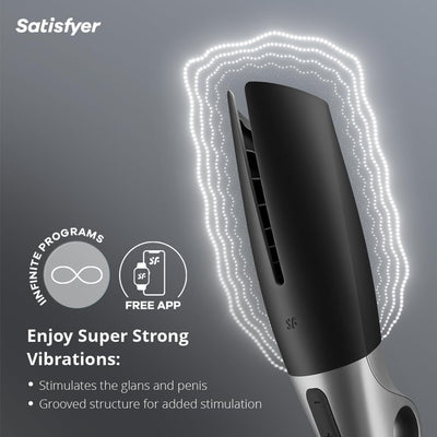 Satisfyer Power Masturbator Connect App | Vibrating Masturbator | 14 Vibration Settings | Grooved Texture | Waterproof (IPX7) | Skin-Friendly Silicone