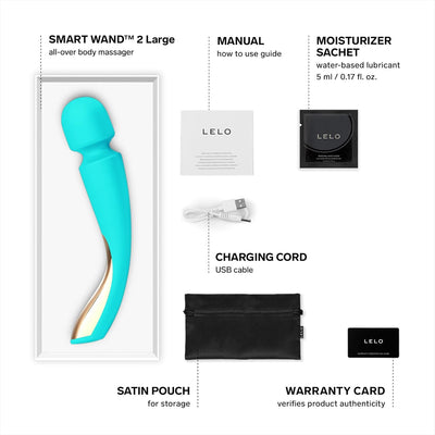 LELO Smart Wand 2 Large All-Over Body Handheld Waterproof Vibrator and Wand Massager, Vibrating Massager for Her and Wand Massagers for Neck and Back with 10 Vibration Patterns, Aqua