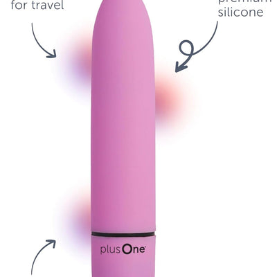 plusOne Travel Vibrating Bullet, Massage Stick, Body-Safe Silicone, Waterproof, Personal Massager, Whisper-Quiet Motor, Pink