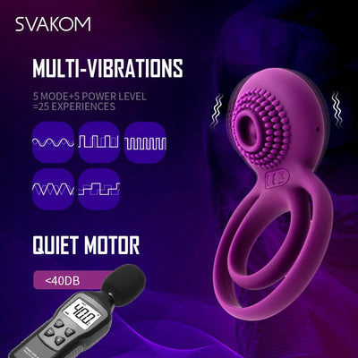 SVAKOM Couples Ring Vibrating Dual Penis Rings Male Adult Sensory Toys Clitoral Vibrator G-Spot Stimulators Waterproof, Rechargeable.