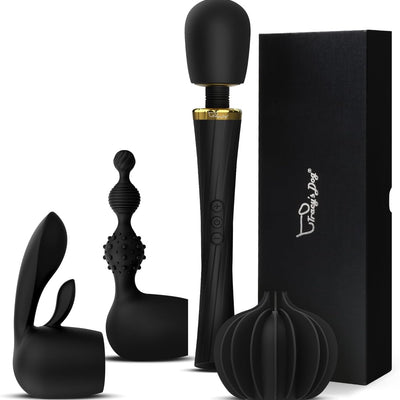 Tracy's Dog Wand Vibrator Kit for Couples, Powerful Cordless Vibrating Wand with 3 Attachments for Clitoral, G-Spot & Anal Stimulation, 5 Vibration Modes & 3 Speeds, Adult Sex Toys for Women & Partner