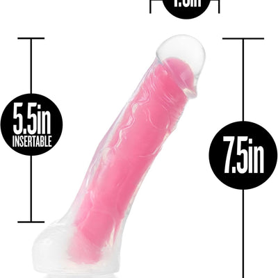 Blush Novelties Neo Elite - 7.5Silicone Dildo with Balls - 1.5Thick Glow in The Dark Sensa Feel Dual Density - Strap On Compatible Sturdy Suction Cup for Hands Free Play - Body Safe Sex Toy