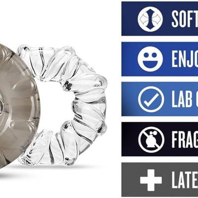 Blush Novelties Cock Ring Set - 3 Pack - Increase Stamina, Harder & Bigger Erection - Soft & Stretchy Penis Rings for Male Enhancement - Engorges Penis for Added Length & Girth - Adult Sex Toy for Men