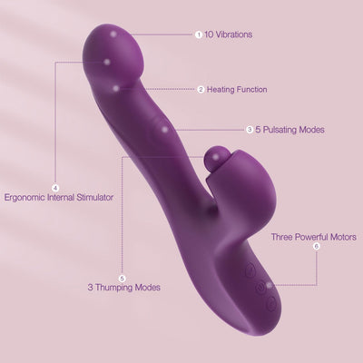 Tracy's Dog Clitoral Thumping Rabbit Vibrator for Women Clit G Spot Stimulation, Triple Vibrating Dildo Stimulator with 3 x 5 x 10 Modes, Adult Sex Toys with Heating for Couples (Purple)
