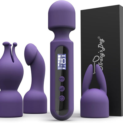 Tracy's Dog Adult Toys Wand Vibrator Kits, Adult Sex Toys with 3 Attachments for Clitoral, G Spot, Glans, Cordless Clit Stimulator Couple Vibrator with LCD Display, 10 Patterns 4 Speeds