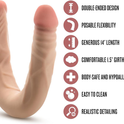 Blush Dr. Skin Plus 14 Inch Double Dong - Extra Long Realistic Dildo w/Posable Shaft, Advanced Double Penetration Play, Soft X5 Plus, Women & Couples Body Safe Dual-Ended Cock Adult Sex Toy - Beige