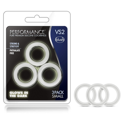 Blush Novelties - Blush Performance VS2 Glow in The Dark Puria Silicone Penis Cock Ring Set - 3 Pc of Erection Enhancing C-Rings - 1.25" Diameter - Cock Rings, Stretchy Male Enhancement Sex Toy