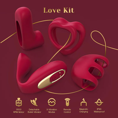 Tracy's Dog Love Vibrator Kit, Versatile Remote Adult Sex Toys Set for Women & Couples - External Stimulator, Dual Cock Ring, Couple & Finger Vibrator with Detachable Rechargeable Vibrating Bullet