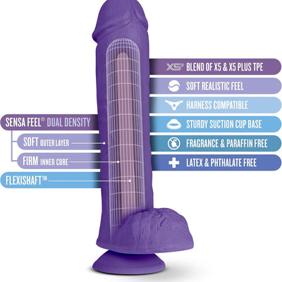 Blush Novelties Au Naturel Big John - 11 Inch Long Ultra Soft Dual Density SensaFeel 2.5Thick Dildo - FlexiShaft to Conform to Your Body - Suction Cup Harness Compatible Sex Toy