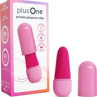 plusOne Private Pleasure Bullet Vibrator, Made of Body-Safe Silicone, Quiet Mode, 10 Settings, Rechargeable & Waterproof, Hygiene & Privacy Cover, Pink