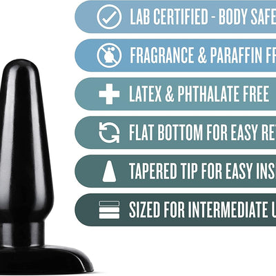 Blush Novelties Anal Adventures Basic Butt Plug - 4 3/4 Inch Medium Easy to Insert Smooth Latex Free Pleasure Intermediate Advanced Adult Toy - Comfortable Anchor Base - Sex Toys
