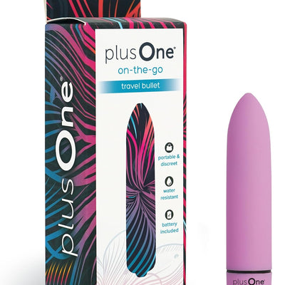 plusOne Travel Vibrating Bullet, Massage Stick, Body-Safe Silicone, Waterproof, Personal Massager, Whisper-Quiet Motor, Pink