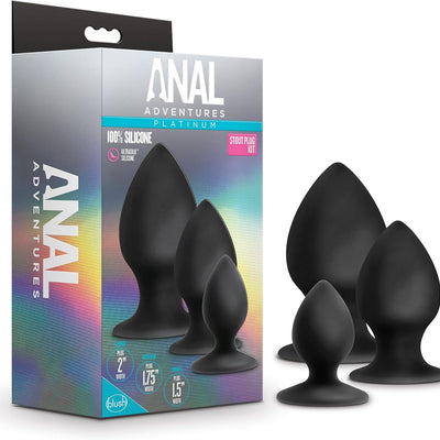 Blush Novelties Anal Adventures Platinum Ultrasilk Silicone Stout Butt Plug Kit - Mini Small Medium Satin Smooth Suction Cup Base Easy to Clean Plug - Fragrance Free - Sex Toys
