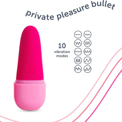 plusOne Private Pleasure Bullet Vibrator, Made of Body-Safe Silicone, Quiet Mode, 10 Settings, Rechargeable & Waterproof, Hygiene & Privacy Cover, Pink