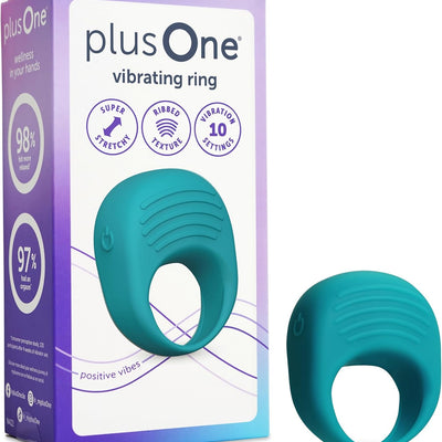 plusOne Vibrating Ring for Couples or Individuals, Body-Safe Silicone, Waterproof, USB Rechargeable, Massager with 10 Vibration Settings, Teal