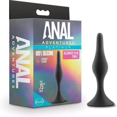 Blush Anal Adventures Platinum Silicone Butt Plug for Beginners - Tapered Tip Small Anal Trainer Plug with Suction Cup Base for Safety, Comfort & Long Term Wear - Adult Sex Toy for Women Men & Couples