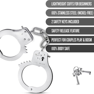 Blush Novelties - Blush Temptasia Beginner Cuffs - Lightweight Handcuffs, Fully Adjustable with 2 Keys Included - Designed for BDSM & Role Play - Professional Grade Stainless Steel - Adult Sex Toy