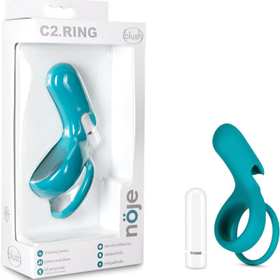Blush Noje C2 Juniper Vibrating Penis Ring - 10 Vibration Modes, Rechargeable - Soft Silicone Cock Ring with Ball Stretcher Loop - Stronger Erections, Orgasms & Pleasure Couples Adult Sex Toy - (Blue)