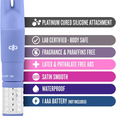 Blush Rosé 4" Revitalize Periwinkle Massage Wand Kit - Hugger, Flicker & Pillow 3 Silicone Attachments - Pocket Size Pinpoint Nipple Clit & Body Stimulator - IPX7 Satin Smooth Women Adult Sex Toy Blue