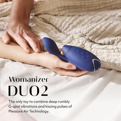 Womanizer Duo 2 Clitoral Sucker Rabbit Vibrator Sex Toy | Clit Sucking Gspot Vibrating Stimulator | Clitoris Suction | Sexual Pleasure Device | Dildo | Adult Toys for Women | Dual Stimulator | Blue