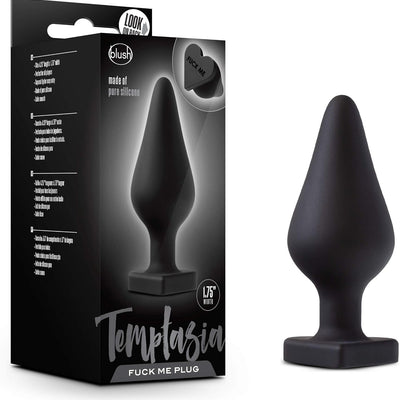 Blush Novelties Temptasia Fuck Me Heart Shaped Silicone Butt Plug, Candy Heart Anal Plug, Sex Toy for Women, Black