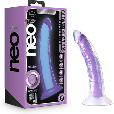 Blush Sex Toys - Neo Elite Glow in The Dark Silicone Anal Dildo 7.5 Inch - Dual Density Lifelike Penis with Suction Cup for Beginners - G Spot Vaginal Play Adult Toy for Women & Couples - Neon Purple