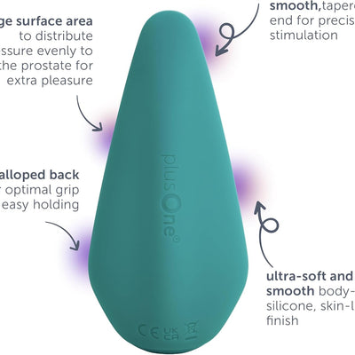 plusOne External Prostate Massaging Device, Beginner Friendly Stimulating Massager, 10 Vibration Modes, Waterproof & USB Rechargeable